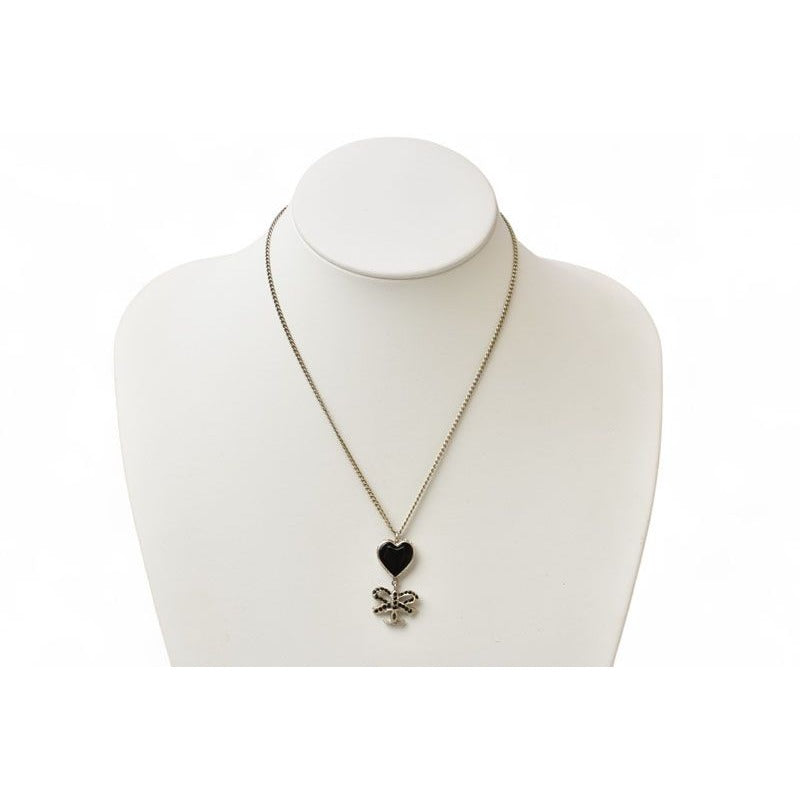 Chanel Coco CC Heart Ribbon Rhinestone Black Silver 05 — view 5