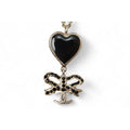 Chanel Coco CC Heart Ribbon Rhinestone Black Silver 05