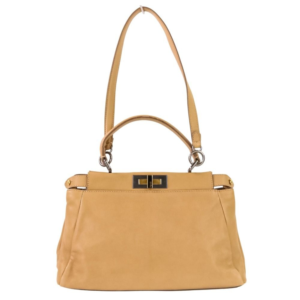 Fendi Peekaboo 2-Way Shoulder Bag Brown Beige