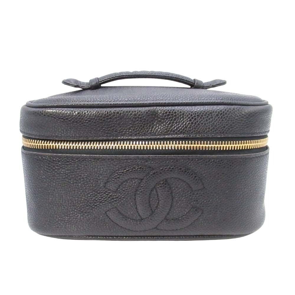 Chanel Vintage Caviar Leather Vanity CC Logo Stitch Side Pouch