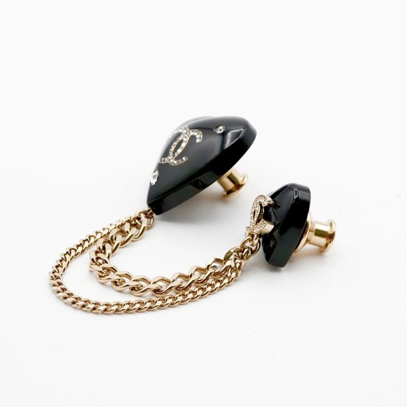 Chanel Brooch Corsage Black Gold Rhinestone Chain Heart — view 3