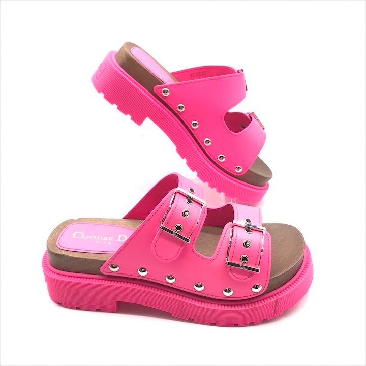 Dior Leather Wood Studded Sandals Shoes 37 Pink — view 5