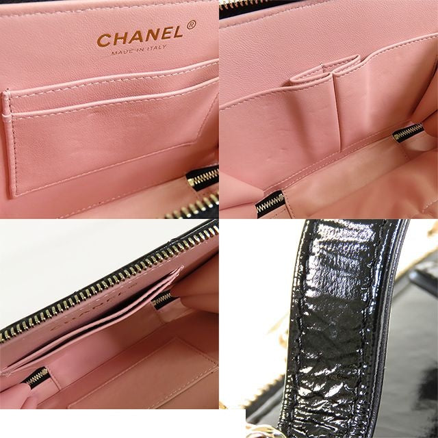 Chanel Top Handle Vanity Black Gold Shiny Calfskin Quilted Stitch 2-Way — view 8