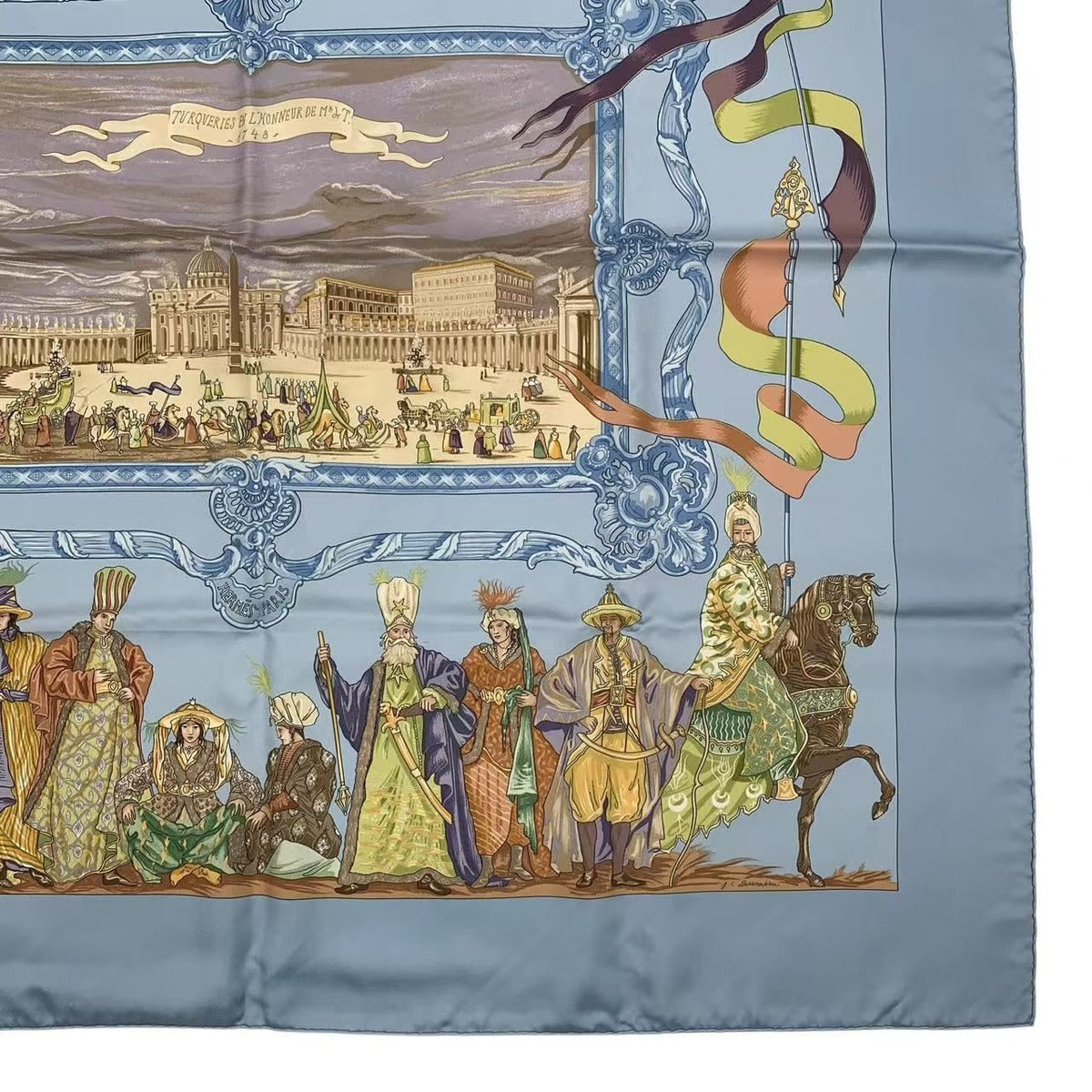 Hermes Carre 90 Silk Scarf Bandana Turqveries en L'honneur de Mht Turkish March — view 6