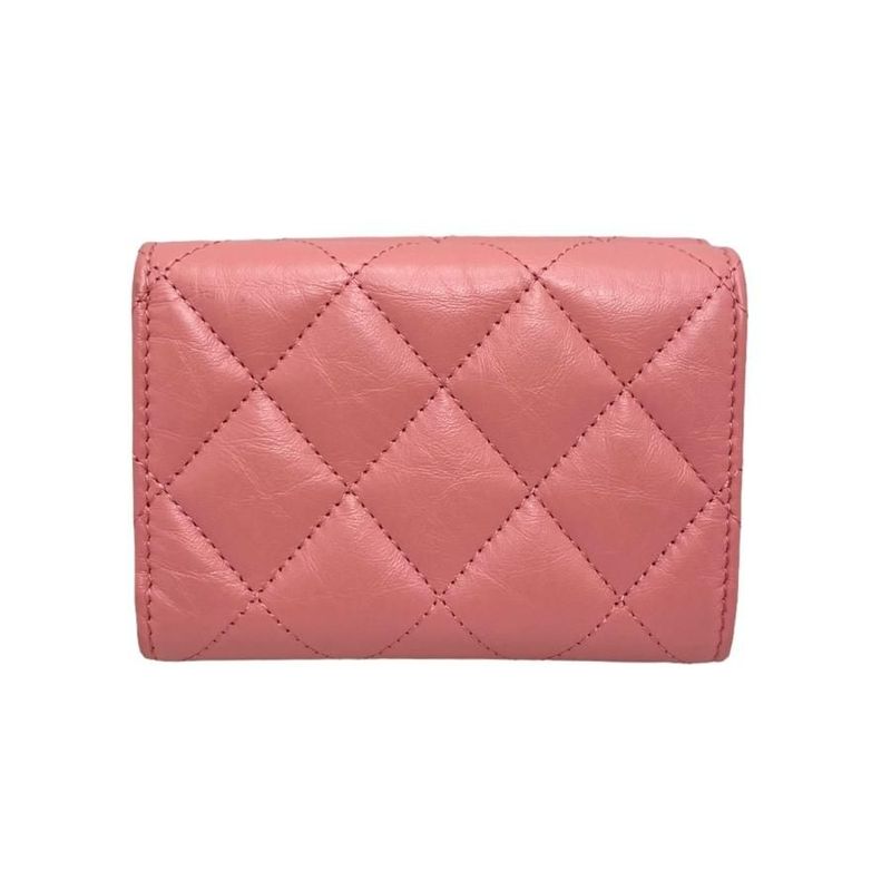 Chanel Trifold Wallet Small Flap Quilted Calfskin Pink — view 2