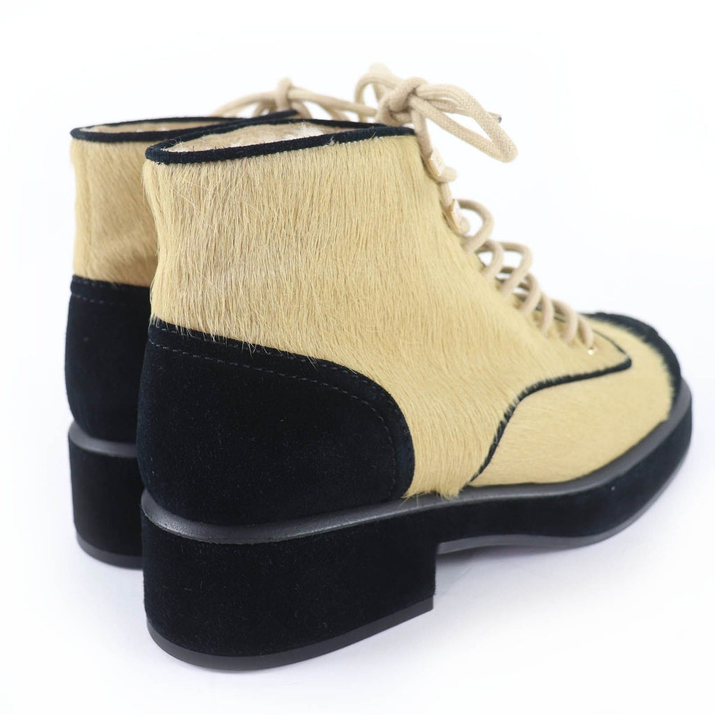 Chanel CC Logo Halaco Suede Leather Short Boots Beige Black 36 — view 2