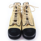 Chanel CC Logo Halaco Suede Leather Short Boots Beige Black 36 — view 3