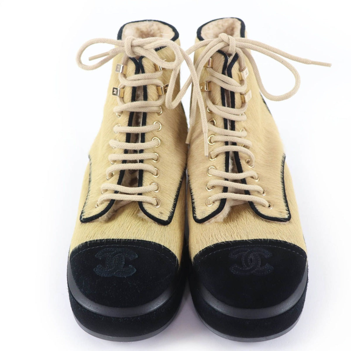 Chanel CC Logo Halaco Suede Leather Short Boots Beige Black 36 — view 3