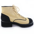 Chanel CC Logo Halaco Suede Leather Short Boots Beige Black 36 — view 5