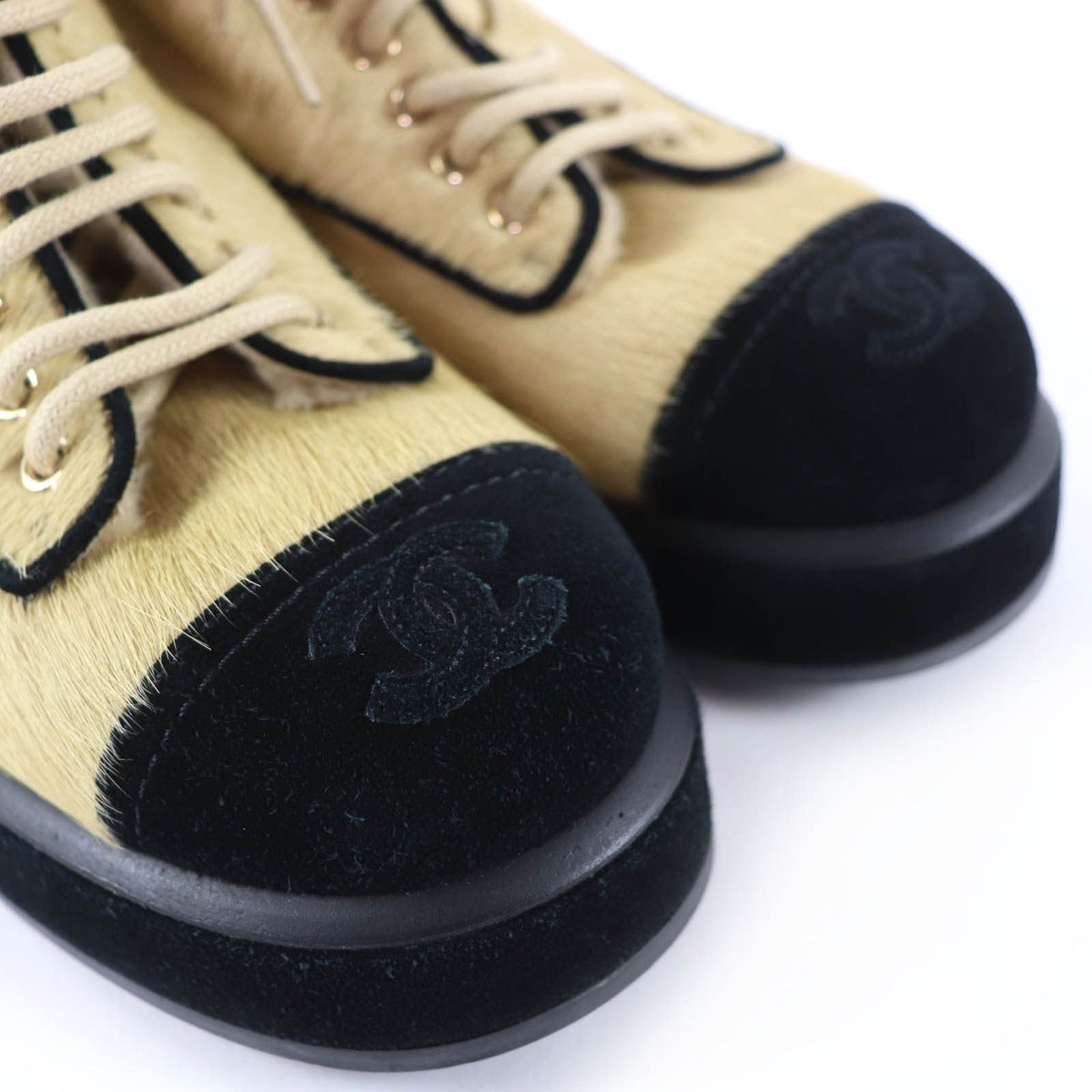 Chanel CC Logo Halaco Suede Leather Short Boots Beige Black 36 — view 7