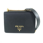 Prada 1 Bd133 Saffiano Leather Mini Bag Metal Logo Chain Shoulder Black — view 2
