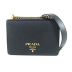 Prada 1 Bd133 Saffiano Leather Mini Bag Metal Logo Chain Shoulder Black