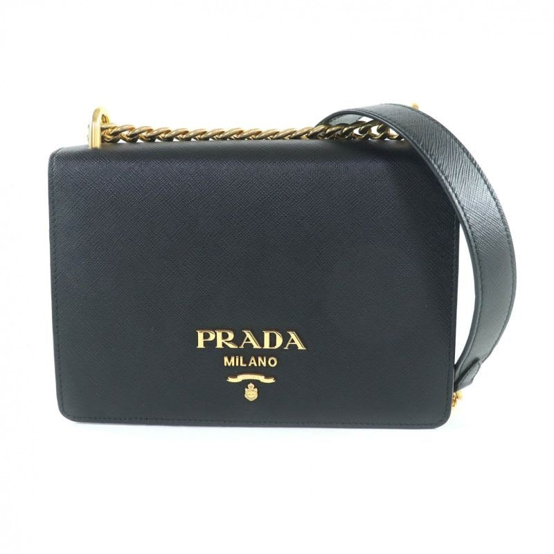 Prada 1 Bd133 Saffiano Leather Mini Bag Metal Logo Chain Shoulder Black