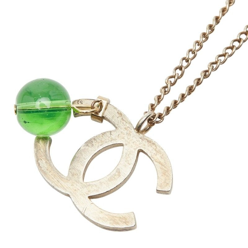 Chanel CC Logo Color Stone Silver Green Metal