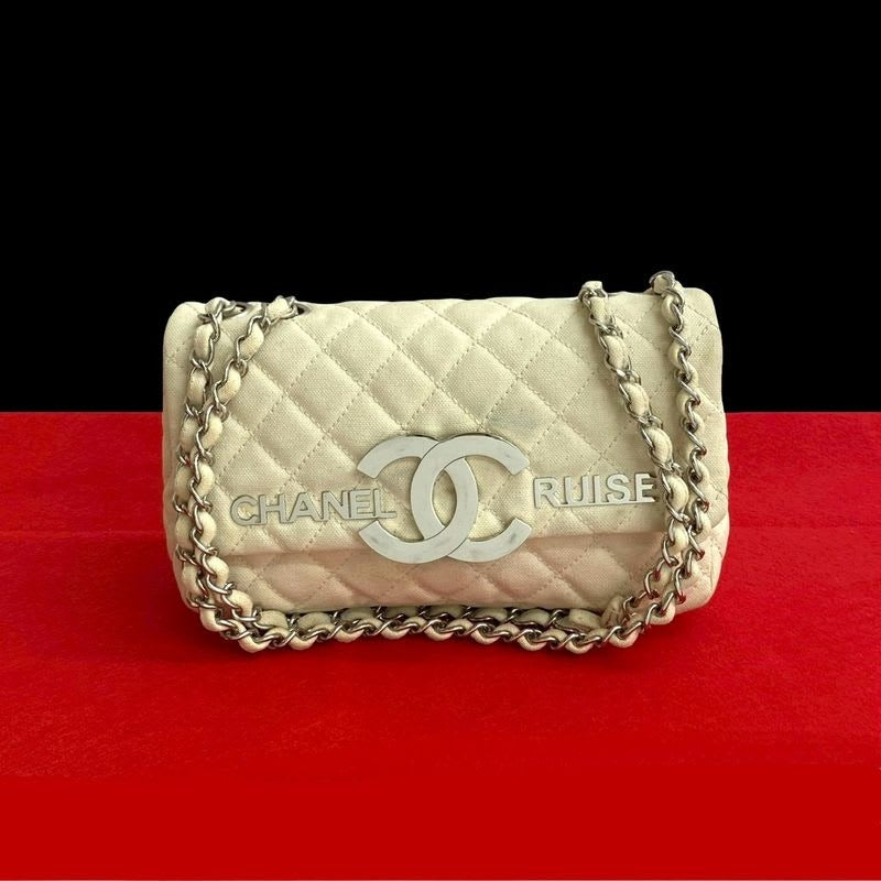 Chanel Cruise Collection Quilted Canvas Shoulder Bag