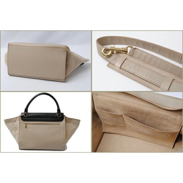 Celine Shoulder Bag Trapeze Black Beige 2-way With Strap — view 3