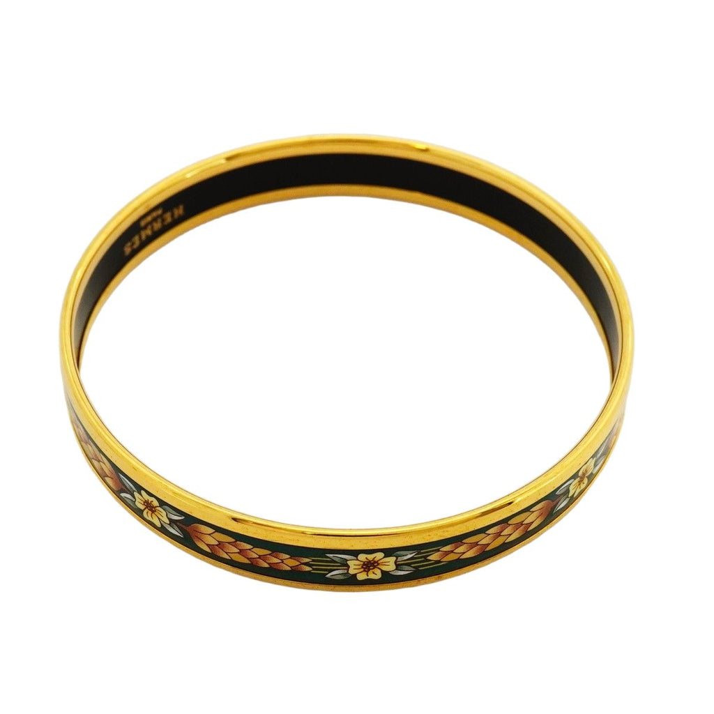 Hermes Bangle Enamel PM Gold Plated Cloisonne Green Bracelet — view 2