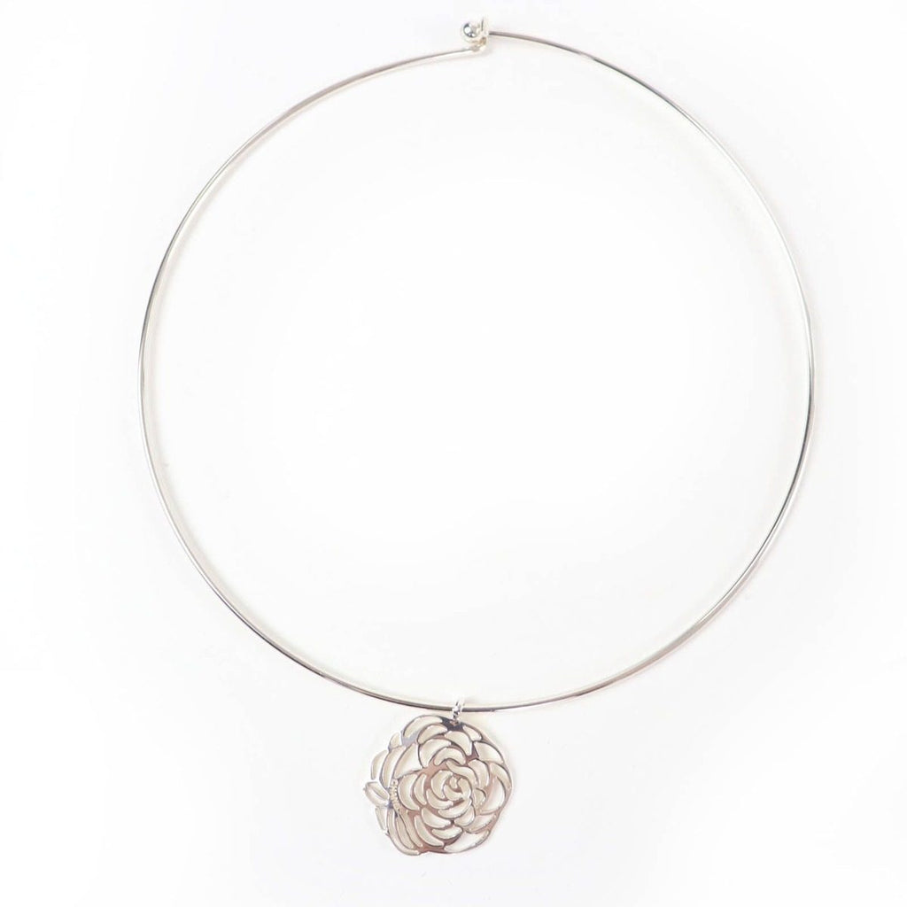 Chanel 925 Camellia Logo Choker Necklace Silver Weight