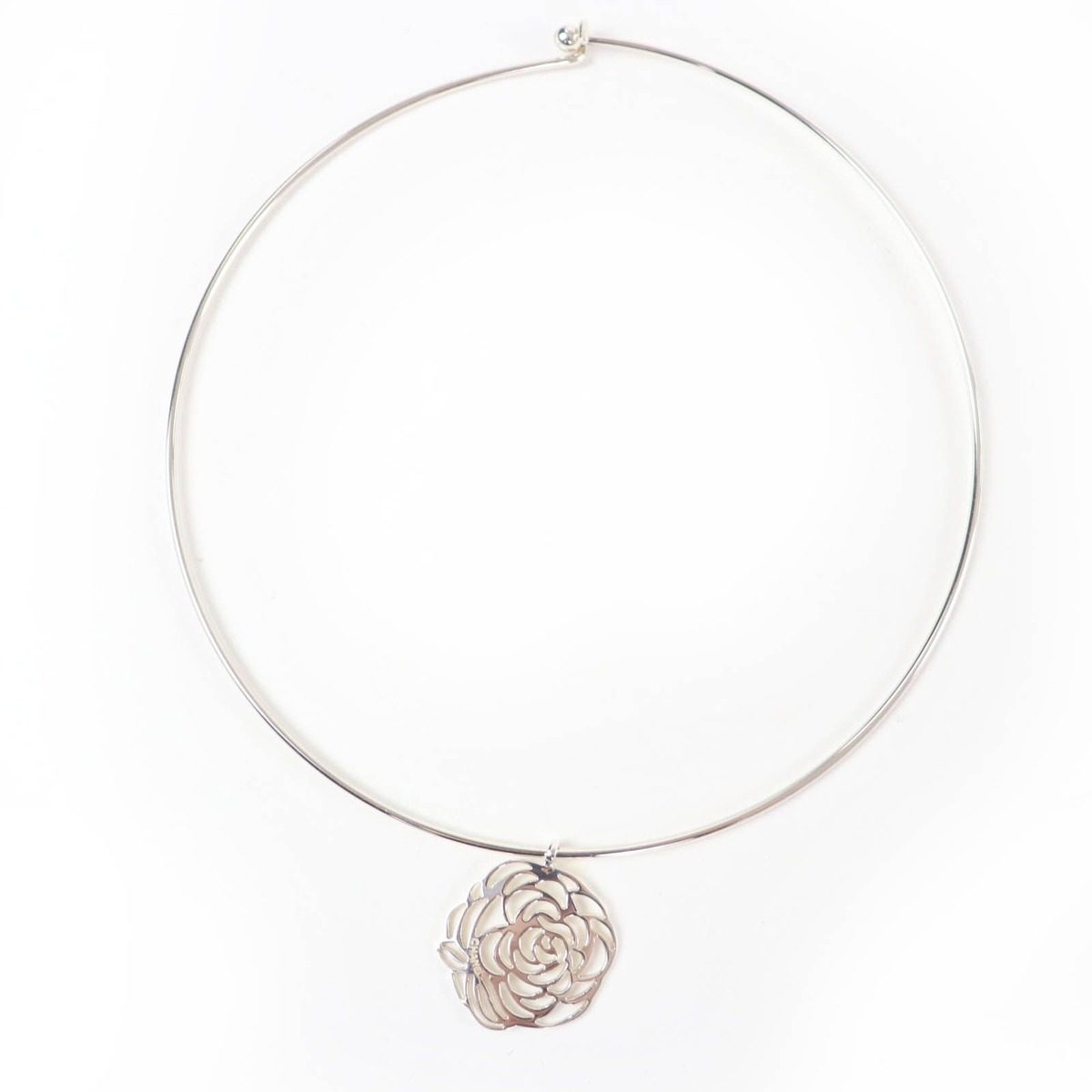 Chanel 925 Camellia Logo Choker Necklace Silver Weight
