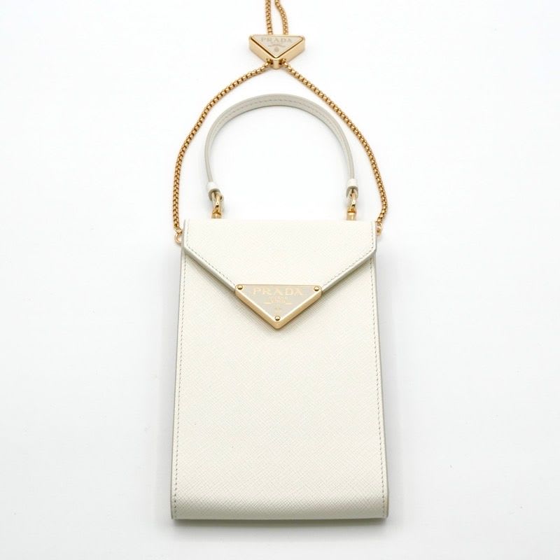 Prada Mobile Smartphone Accessories White Gold Saffiano Mini Bag Triangle Logo