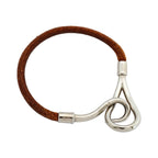 Hermes Bracelet Jumbo Hook Metal Leather Silver Brown — view 2