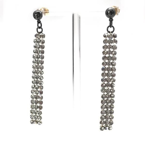 Chanel CC Logo Fringe Rhinestone Earrings Black Silver — view 4