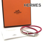 Hermes Luli Double Tour Leather Bracelet Silver Pink