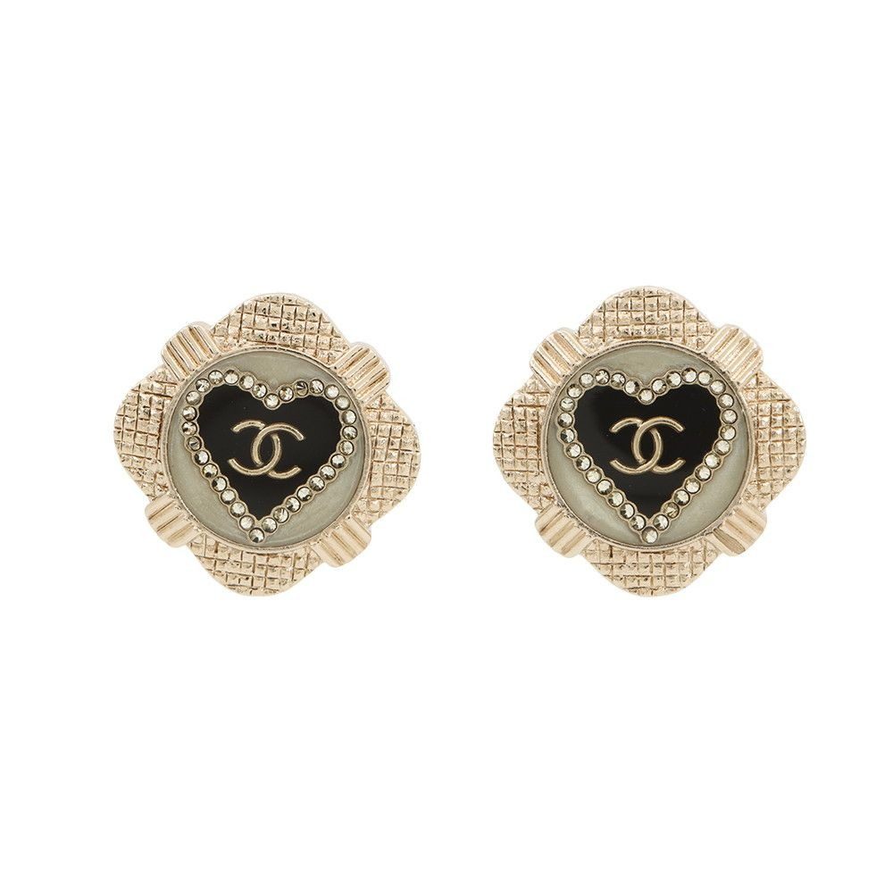 Chanel Earrings CC Logo Square Rhinestone