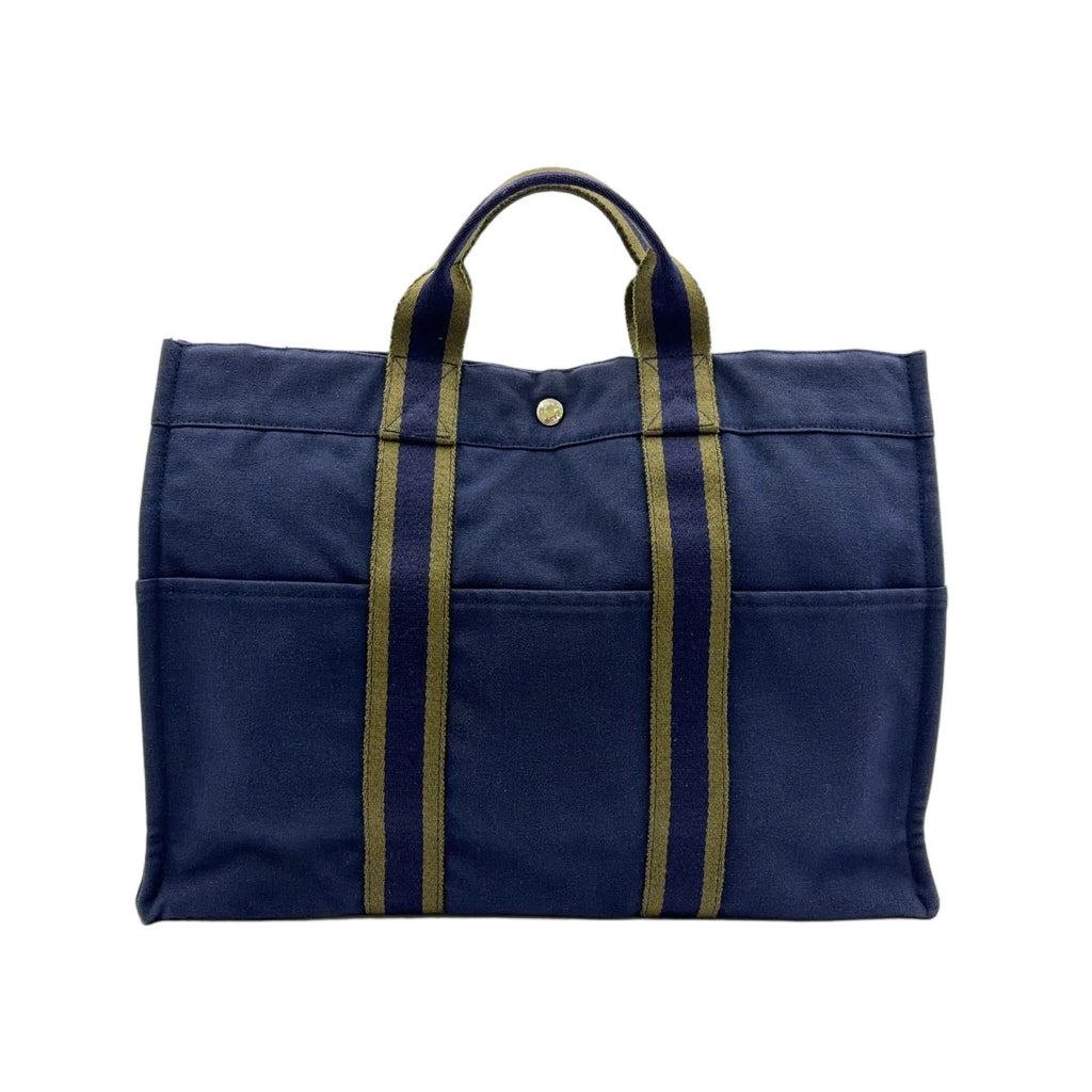 Hermes New Fourre Tout MM Canvas Khaki Green Navy Tote Silver
