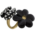 Chanel CC Logo Rhinestone Ring Camellia Motif Gold Plated Black