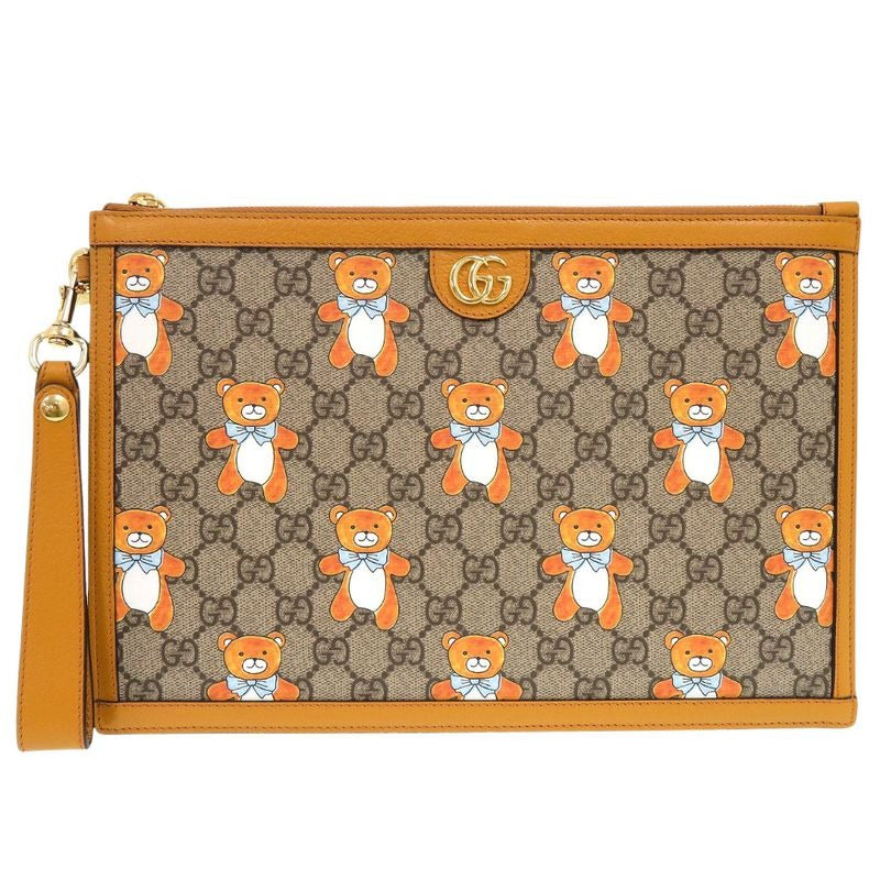 Gucci Kai Teddy Bear GG Supreme Canvas Calf Beige Clutch Bag 0272 — view 2