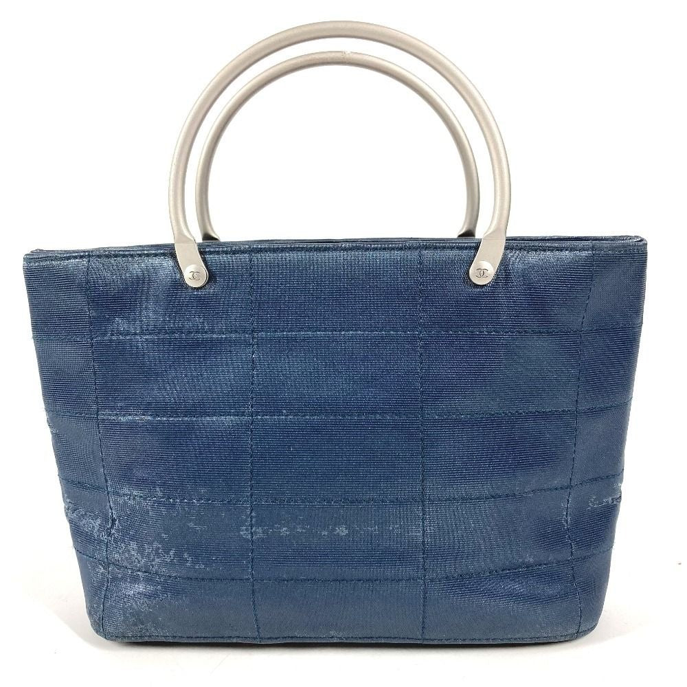 Chanel Handbag Metal Handle Nylon Canvas Blue