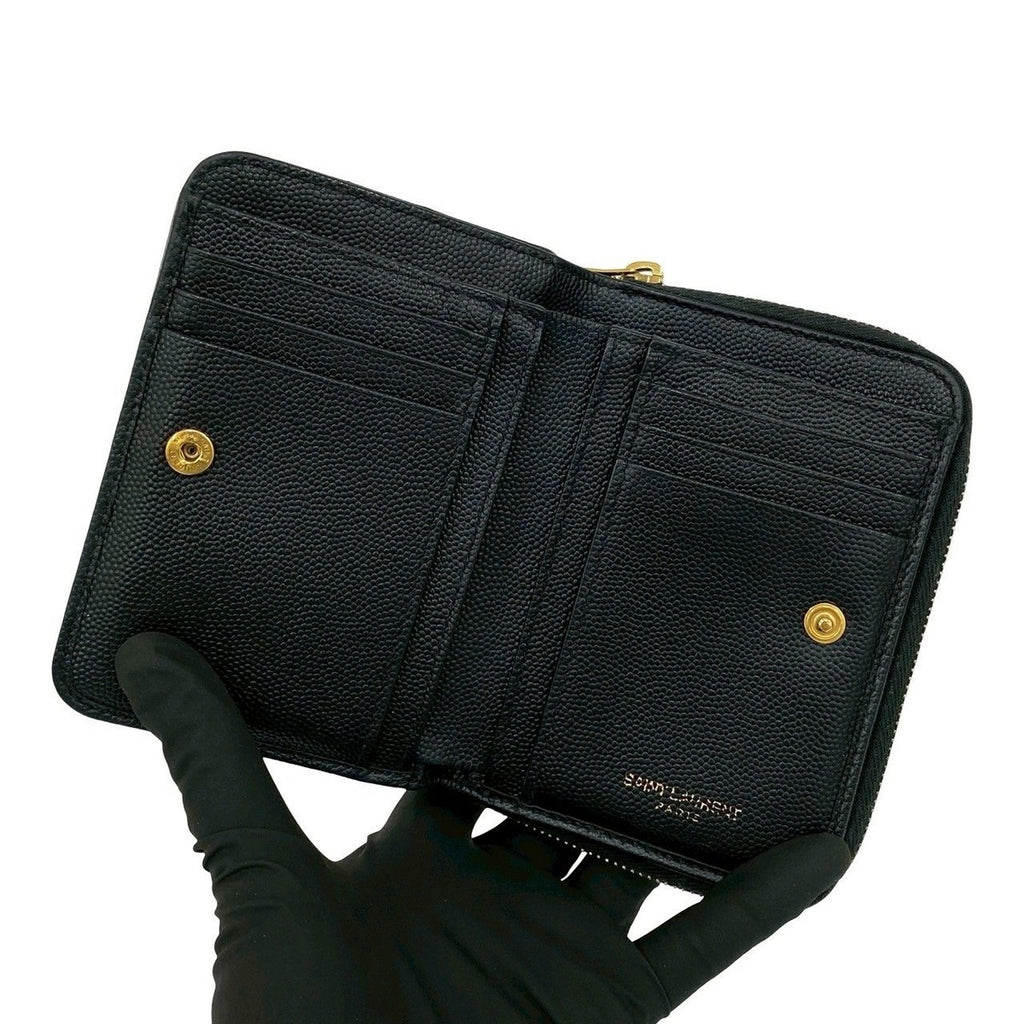 Saint Laurent Paris YSL Leather Bifold Wallet Compact Zip Around — view 7