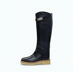 Hermes Boots Long Shoes Leather Black Silver Kelly Hardware — view 3