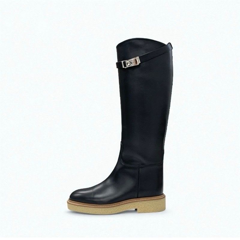 Hermes Boots Long Shoes Leather Black Silver Kelly Hardware — view 3