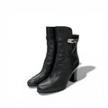 Hermes Short Boots Shoes Leather Black Silver Kelly