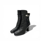 Hermes Short Boots Shoes Leather Black Silver Kelly