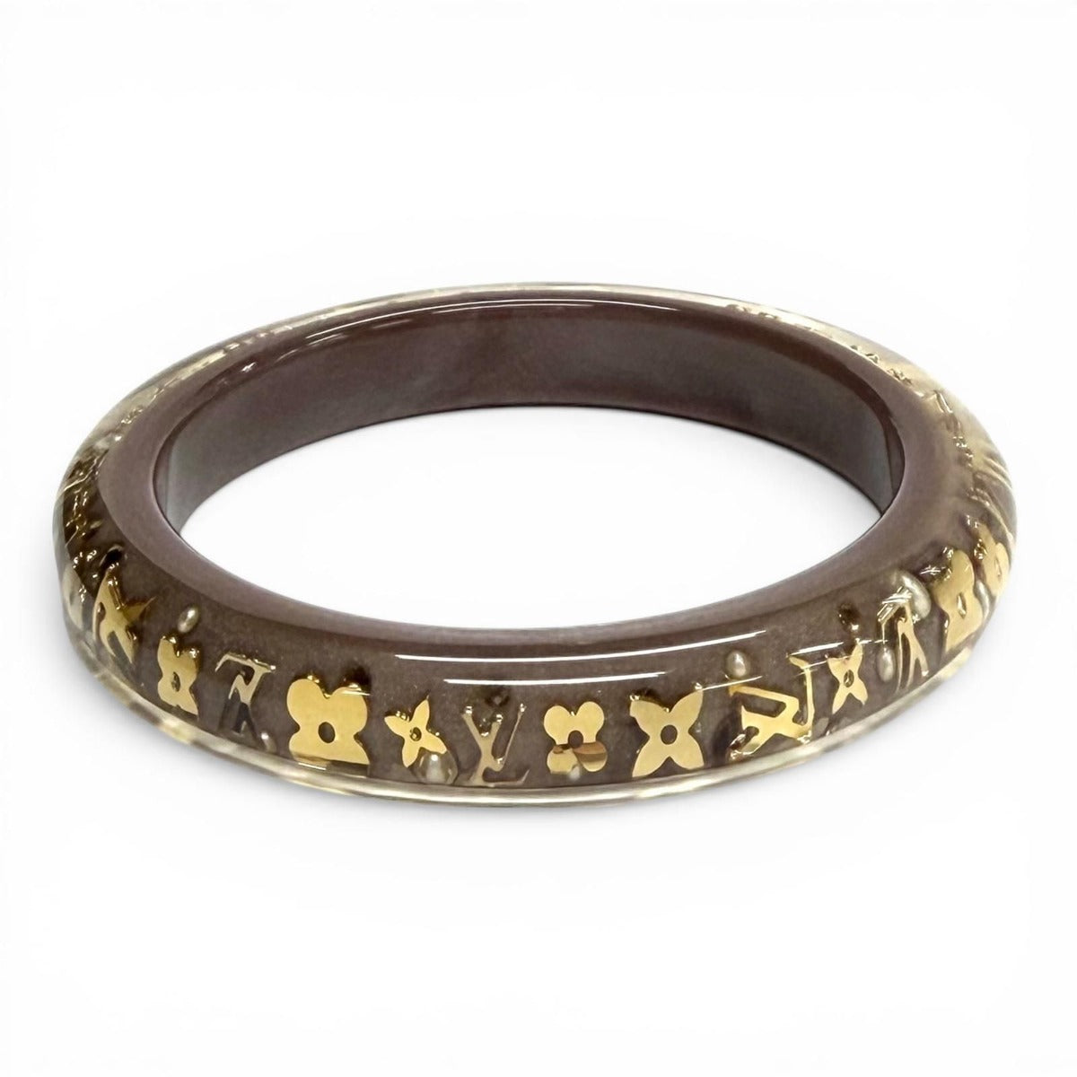 Louis Vuitton Bracelet Ankle John TPM Monogram Bangle Clear Brown Gold Handbag