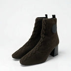 Hermes Volver Boots Short Shoes Fabric Leather Khaki Exlibris Knit