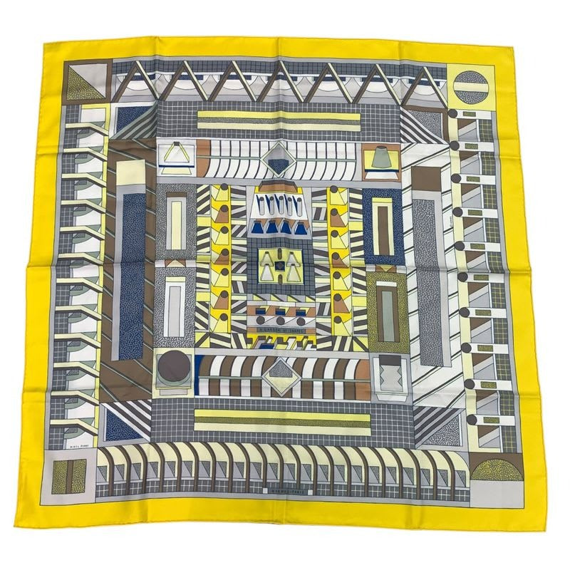 Hermes Scarf Silk Carre 90 Garden OF Shapes Yellow