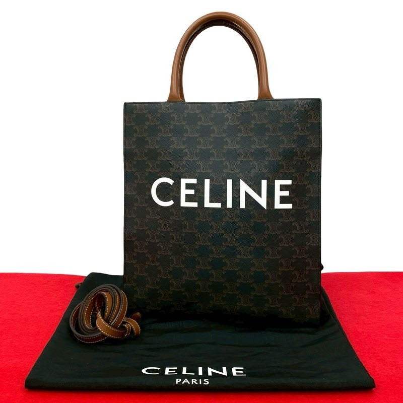 Celine Triomphe Vertical Cabas Small Leather 2-Way Shoulder Bag Black