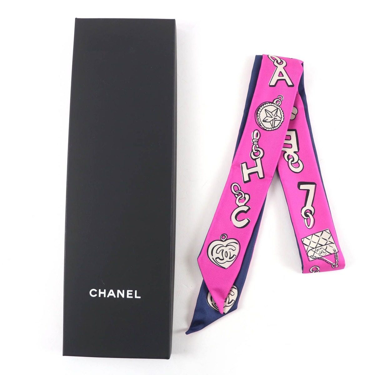 Chanel Twill Silk CC Logo Allover Pattern Scarf — view 2