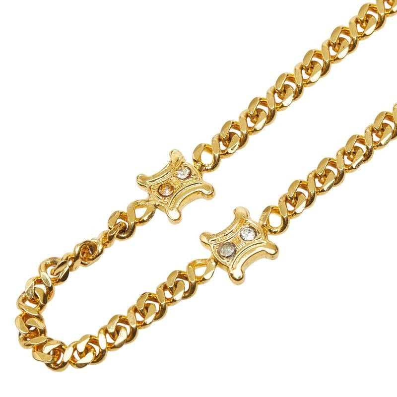 Celine Triomphe Chain Long Necklace Gold Plated Rhinestone