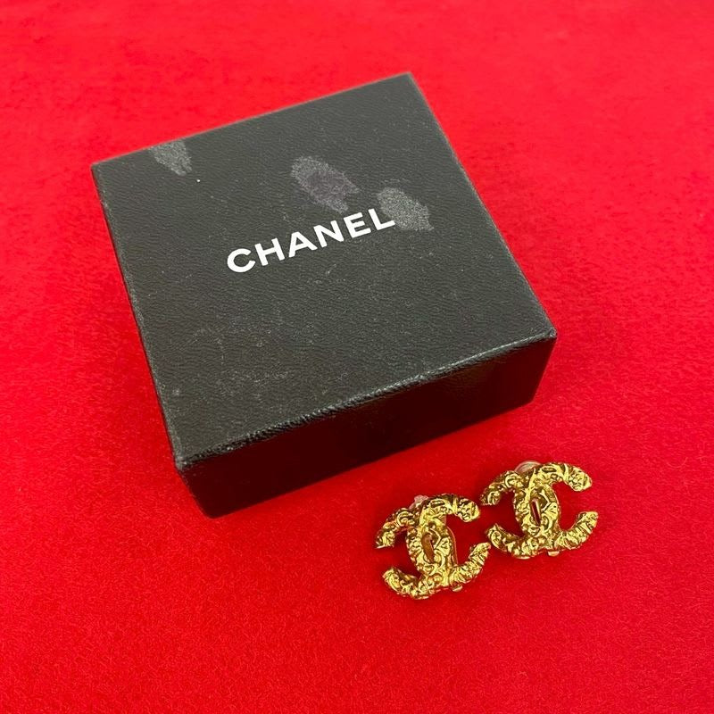 Chanel Vintage Coco Mark Lava Earrings Ear Cuff Accessories 93A