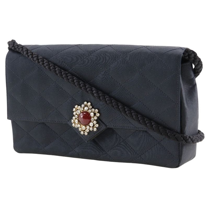 Chanel Quilted Vintage Satin and Rhinestone Black Women Shoulder Bag — view 2