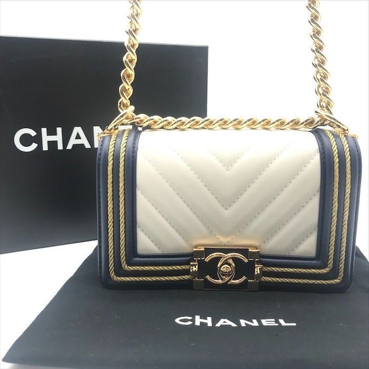 Chanel CC Logo Stitch Lambskin Bicolor Chain Shoulder Bag