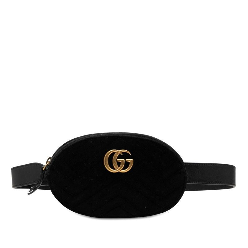 Gucci GG Marmont Quilted Body Bag Waist Black Velor — view 2