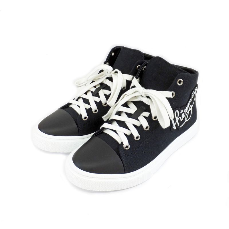 Hermes Iriko High Cut Sneakers Description 38 Black White Cotton — view 9