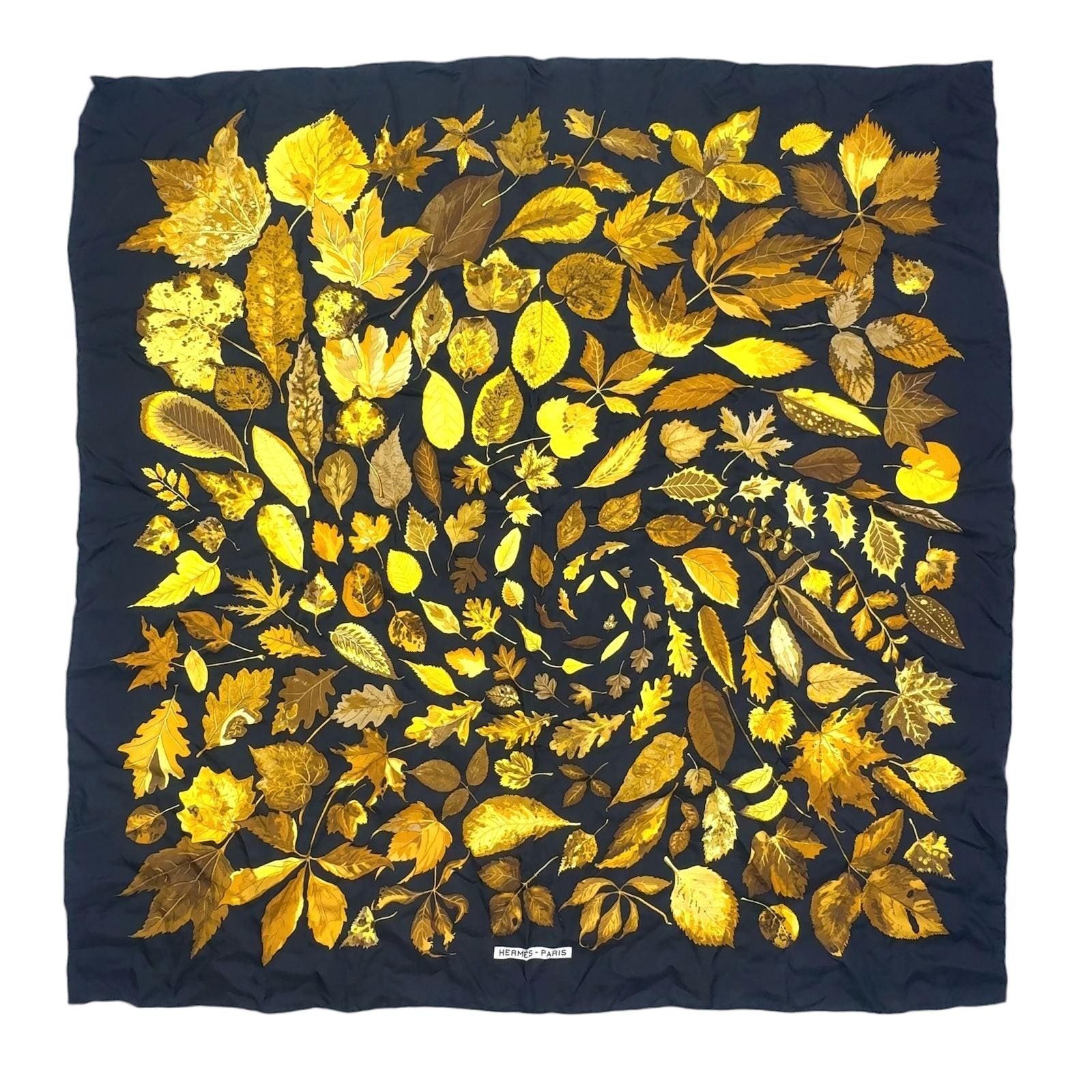 Hermes Carre 90 Tourbillon Silk Yellow Black Scarf
