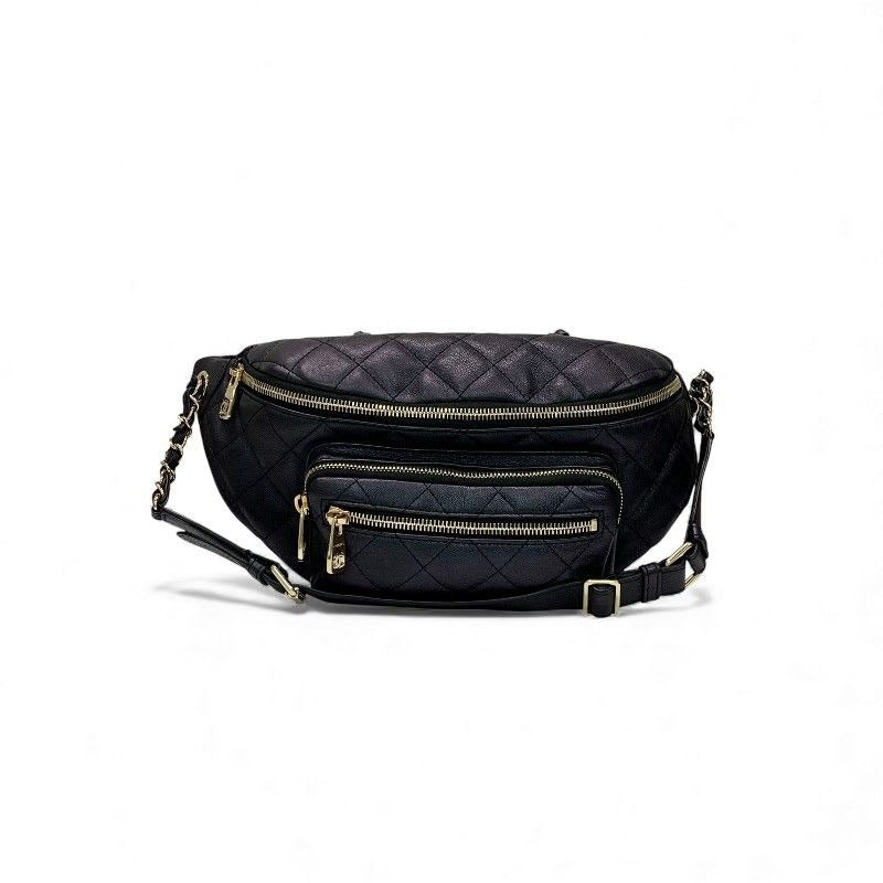 Chanel Bag Waist Pouch Body Caviar Leather Metallic Black Gold